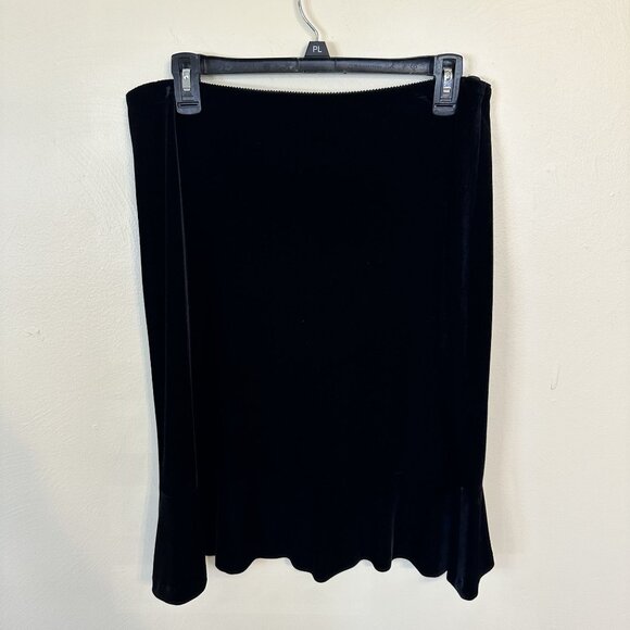 Alex Evenings Black Velvet Skirt Flared Hem Large Vtg 90s Knee Length Evenings - Picture 4 of 8